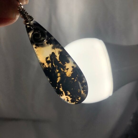 Fossilized Plume Agate Teardrop Necklace Pendant - Picture 4 of 5